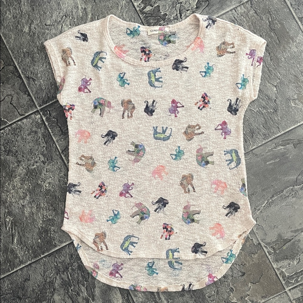 GINGER G Elephant Print Women’s Cap-sleeve Crewneck Sweater Preppy Hippie Boho